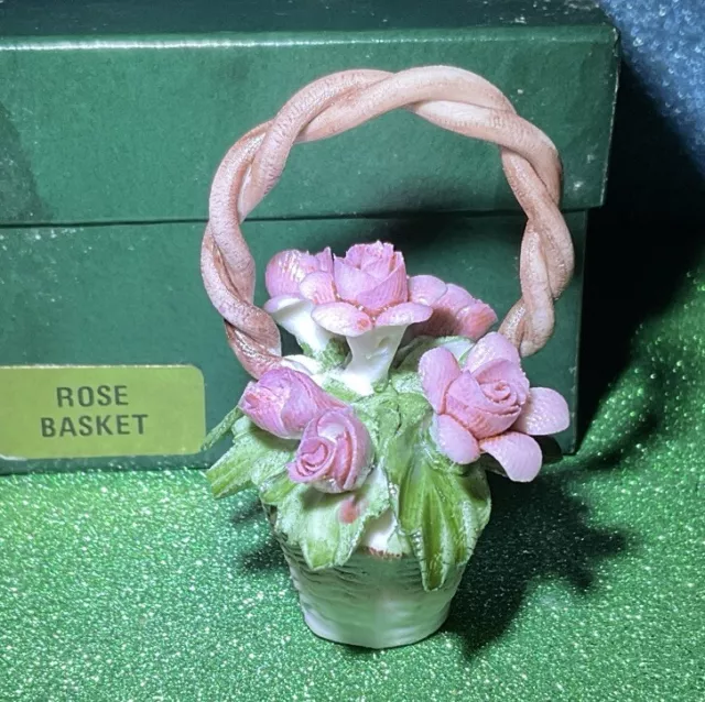 Capodimonte Vintage Porcelain Small Flower Rose  Basket New Old Stock Box (X6)