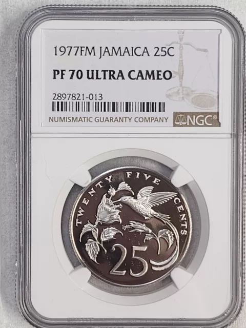 1977 Jamaica 25 cents coin NGC Rated PF 70 Ultra Cameo Top Pop!
