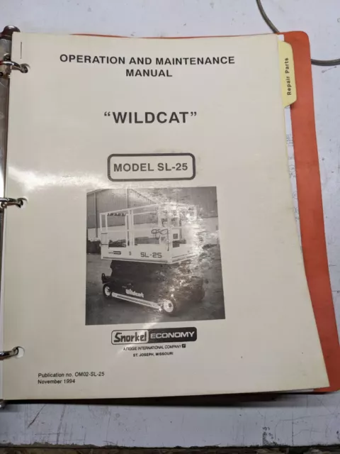 Snorkelift Economy Sl-25 Operation Maintenace Repair Parts List Book Manual 1994