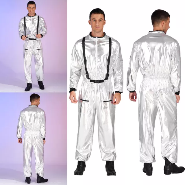 Mens Astronaut Space Suit Spaceman Jumpsuit Flight Suits Costume Fancy Dress Up