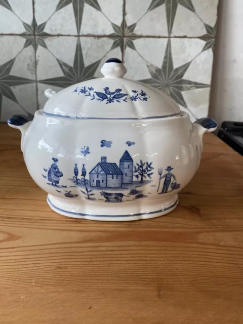 Beautiful Vintage Ceramic Japan Delft  Soup Tureen /Gravy Sauce Boat Blue White