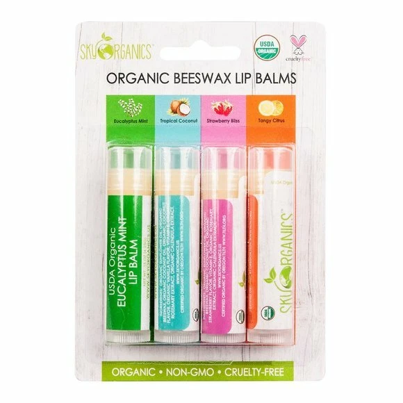 Sky Organics - Organic Beeswax Lip Balms - Assorted Flavors - 4 Pack