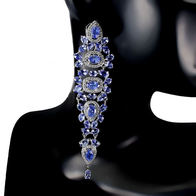 Non Chauffé Ovale Tanzanite Bleue 6x4mm Simulé Cz 925 Argent Sterling D'Oreille