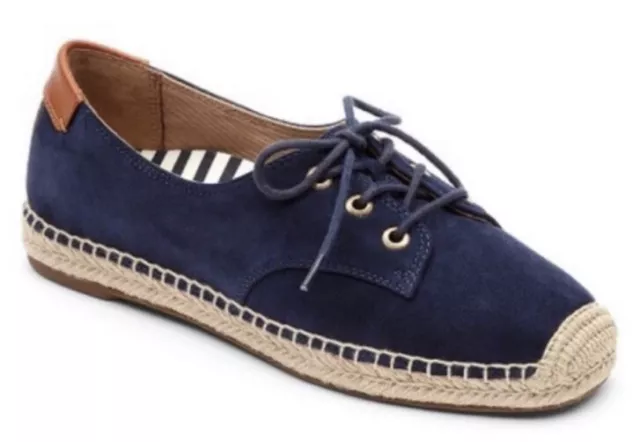 Vionic Rayne Espadrille Lace Up Leather Shoes Navy Blue Sz 6