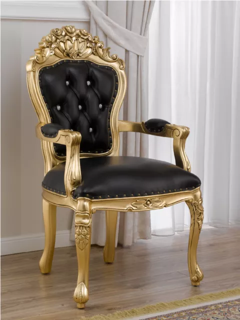 Chaise avec accoudoirs Allison style Baroque Français feuille or similicuir n...