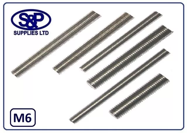 M6 (6mm) A2 STAINLESS STEEL THREADED BAR STUDDING STUD ST/ST 100MM TO 350MM LONG