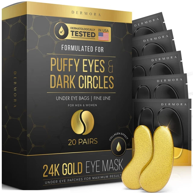 DERMORA 24K Gold Eye Mask– 20 Pairs Eye Gels - Puffy Eyes and Dark Circles Treat