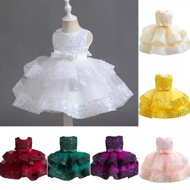 Girls Sparkly Sequin Tulle Tiered Princess Birthday Party Prom Ball Gown Dresses