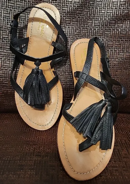 Kate Spade New York Womens Leather Thong Slingbacks Sandals Black Size 9 Medium