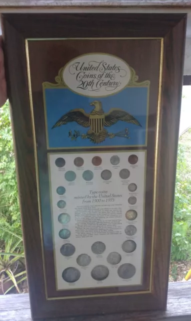 Vtg Framed U.S. United States Coins of the 20th Century 25 Coin Set Circulated