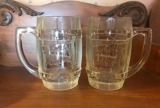Dad's Root Beer Soda Pop Vintage Barrel Shape Heavy Glass Mugs Set of 2