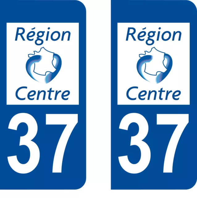 Département 37 sticker 2 autocollants style immatriculation AUTO PLAQUE Centre
