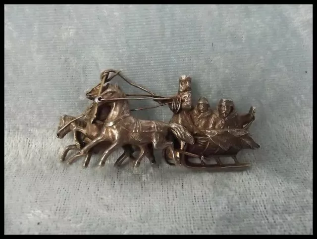 Imperial Antique Russian Cossack Sledge 840 Silver Brooch