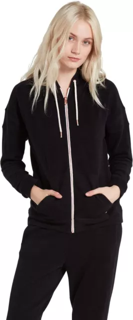 Volcom L79013 Womens Black Regular Lil Zip Up Hooded Fleece Sweatshirt Size XS