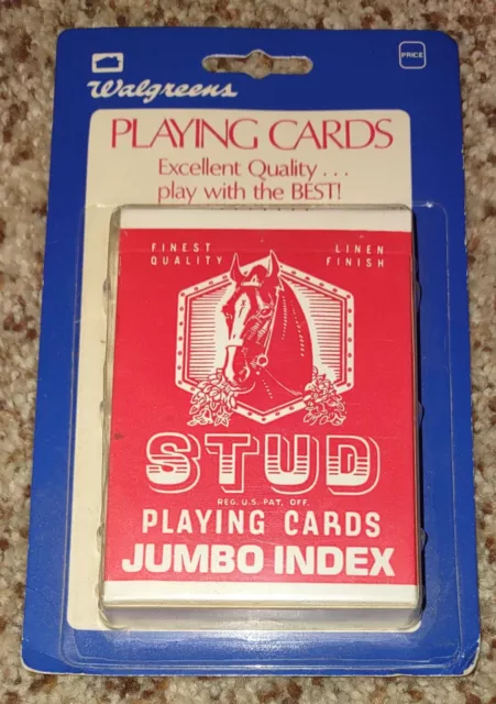 SEALED Vintage Stud Playing Cards Jumbo Index Linen Finish Red Back Walgreens