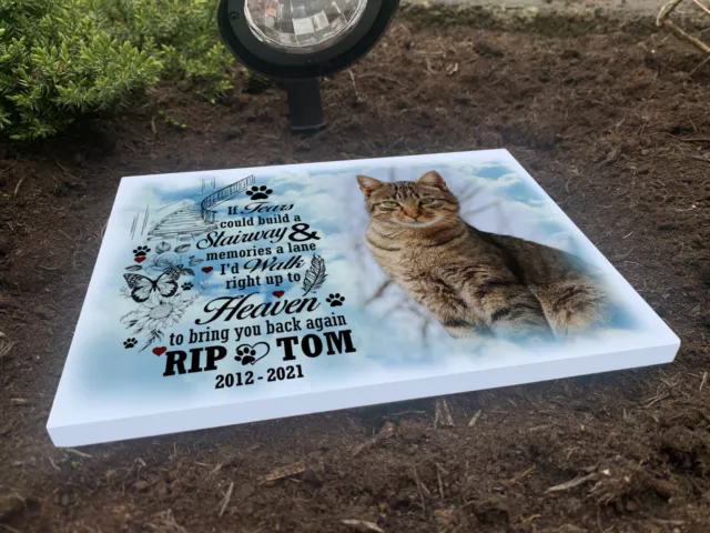 Memoriale tomba per gatti domestici con luce solare, lapide tombale personalizzata. 2