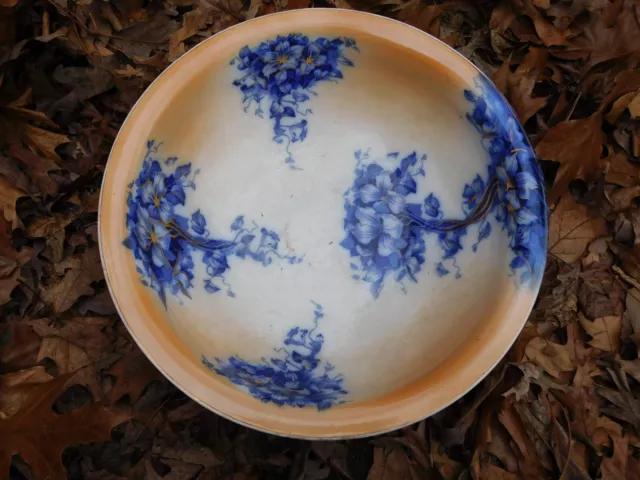 Antique Coniston Ivory Porcelaine S H & Sons England Wash Basin Bowl Blue 16.5"