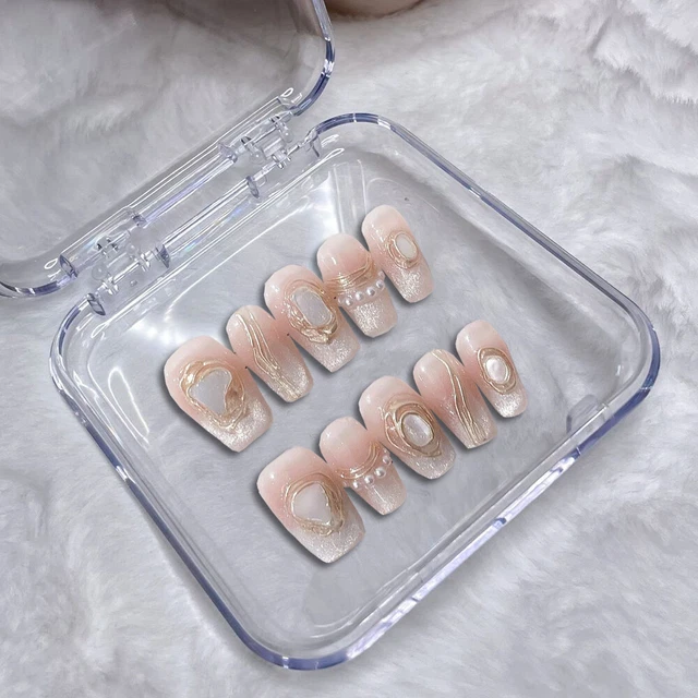 Hecho a mano Uñas Falsas Brillante Ataúd Francés Prensa sobre Uñas Decoración Artística 10 PIEZAS