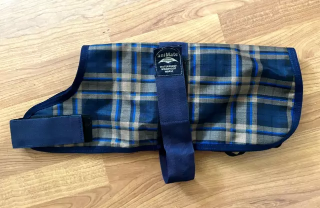 Waterproof Tartan Dog Jacket, Blue, 14 inch