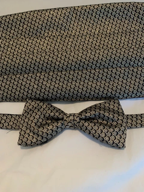 Cummerbund & Bow Tie Set Vintage Silver & Black Snakeskin Pattern Adjustable