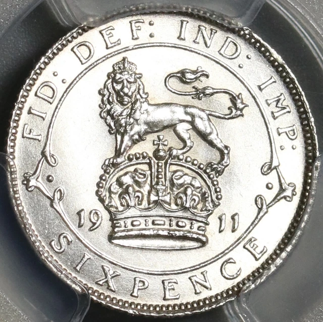 1911 PCGS UNC Det 6 Pence George V Great Britain Sterling Silver Coin (20120201C