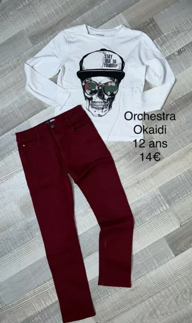 Orchestra Okaidi 12 ANS GARÇON: T Shirt Tête De Mort + Pantalon Coton TBE