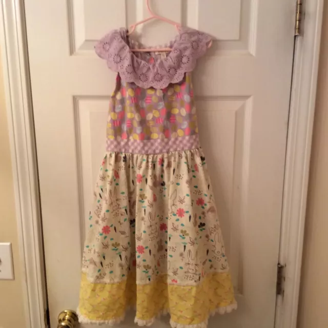 Matilda Jane Dress Girls Sz 14 Multicolor Floral Ruffle Bunny Easter Egg Dress