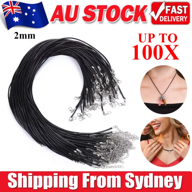 Up100x Black Woven Necklace Rope Leather Cord Stainless Steel Lobster Clasp Bulk