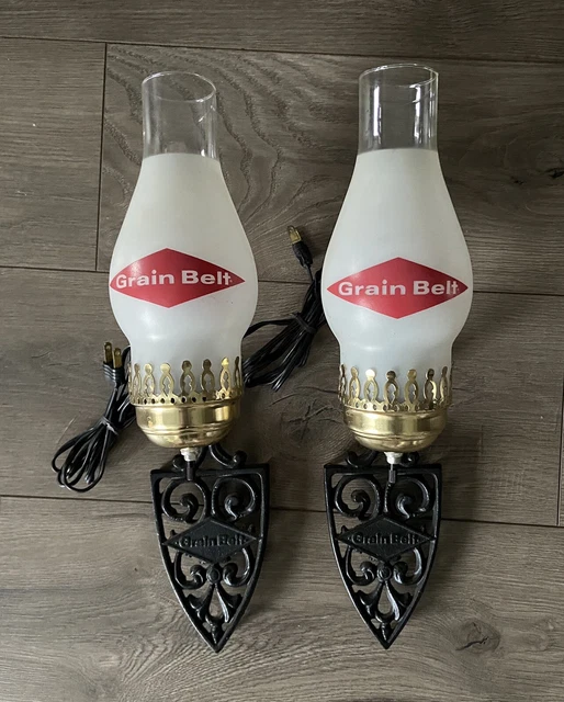 (2) VINTAGE GRAIN Belt Beer Cast Iron Sconces Oil Lamp or Electric Bar