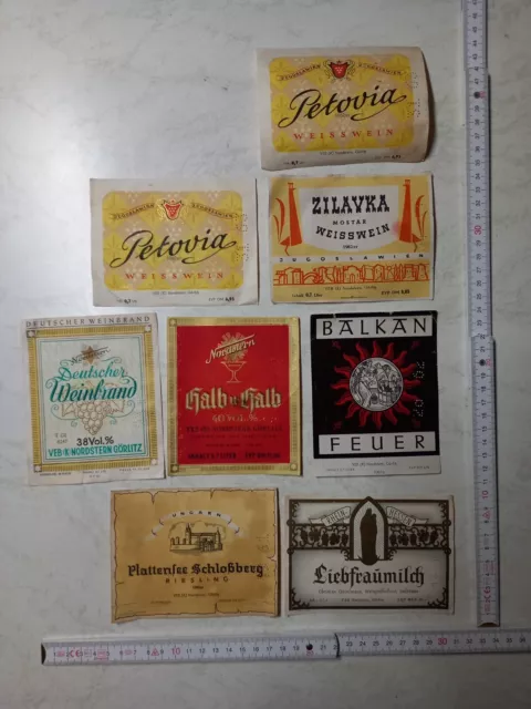 8 Flaschenetiketten Schnaps, Wein VEB (K) Nordstern Görlitz aus DDR-Zeiten