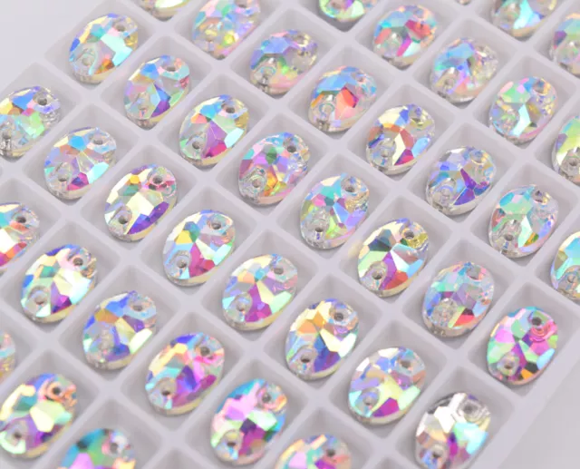 7x10mm Glass Oval White AB Crystal Sew On Rhinestone Flatback Sewing Gems Stones