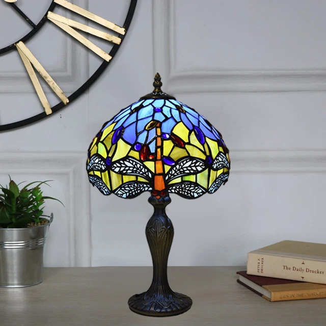 Tiffany Blue Dragonfly Style Handmade Stained Glass Colourful Table Lamp Home