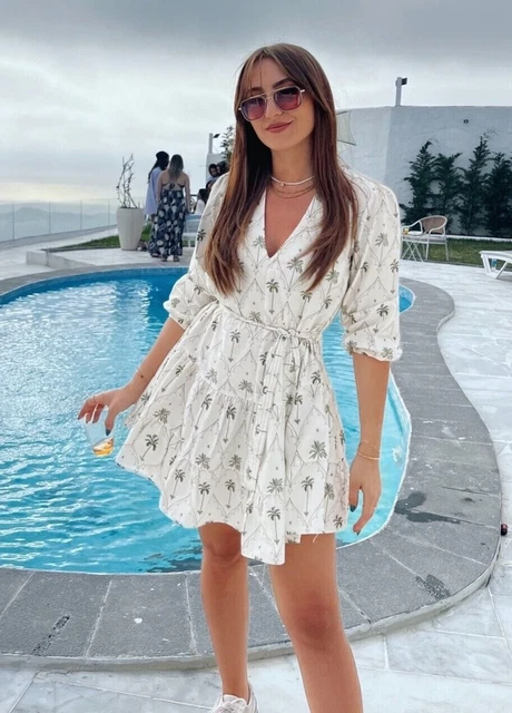 ZARA ZW COLLECTION Short Printed Dress White Light Green XS S L XL 5216/047  New 14.95 - PicClick UK