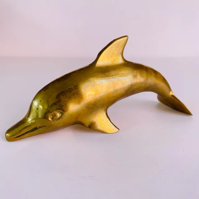 Brass Dolphin Figurine Decor Korea 6.5"