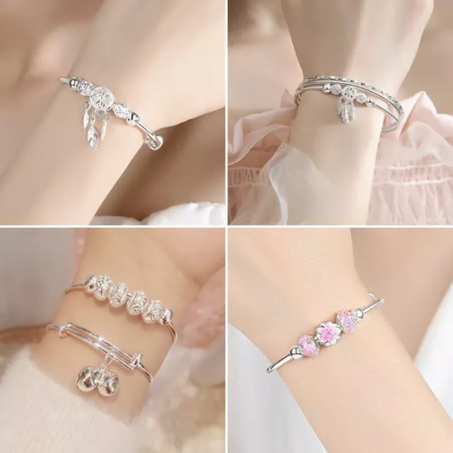 925 Silver Dreamcatcher Cuff Bangle Lucky Beaded Adjustable Bracelet Women Gift 3