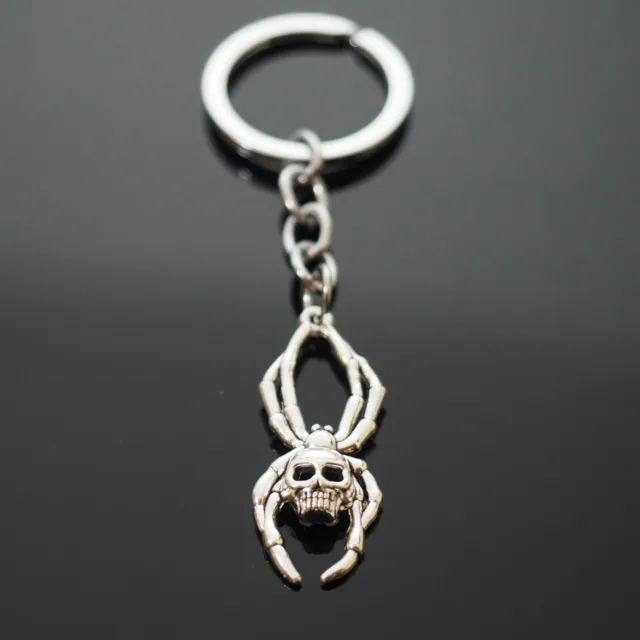 Skull Face Spider Scary Halloween Silver Charm Keychain Key Chain Gift