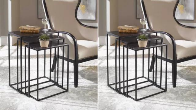 Pair Set Of Three Industrial Inspired Coreene Iron Nesting Tables Uttermost