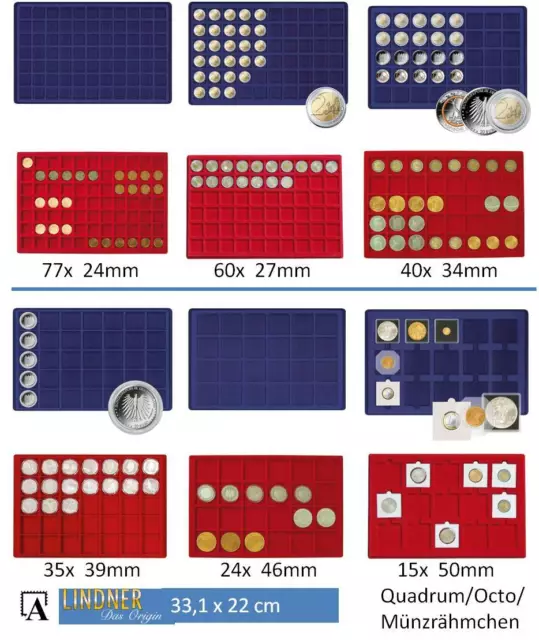Lindner Münzen Tableau Einsätze aussuchen Münztableau 33,1x22,0 cm rot oder blau