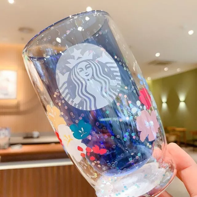 New 2023 China Starbucks Summer Fresh Flower 12oz Double Glass Cup