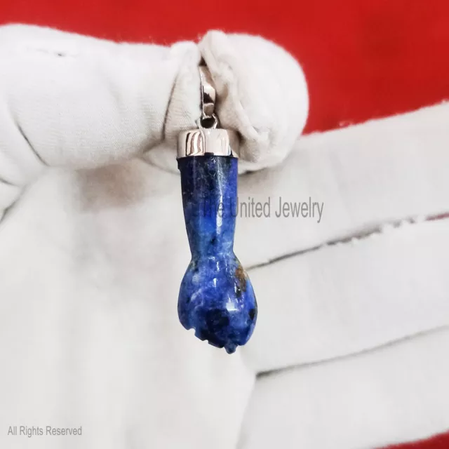 925 Sterling Silver Lapis Lazuli Figa Hand Pendant Jewelry, Silver Charm