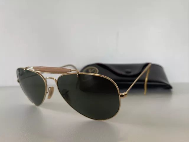 Ray Ban Gold Aviator Sunglasses RB 3030 L0216 58MM OUTDOORSMAN Green G15 Lens