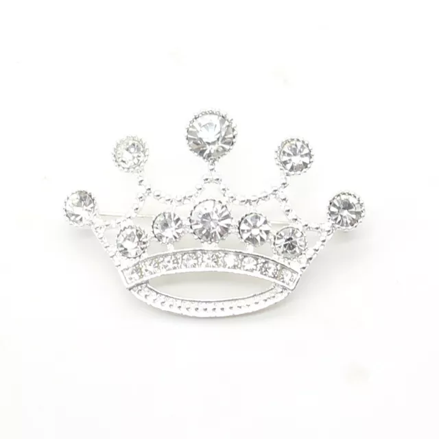 Luxury Princess Queen Rhinestone Crown Brooches Clear Crystal Tiara Brooch Pin