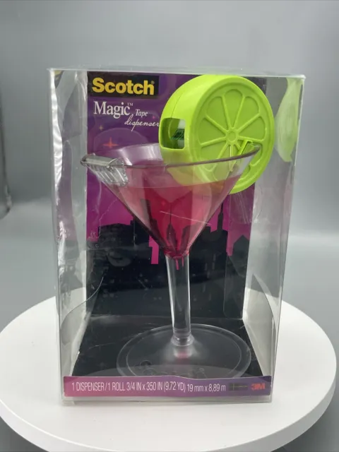 Scotch Magic Tape Dispenser Cosmo Pink Martini Cocktail Glass Lime Pen Holder