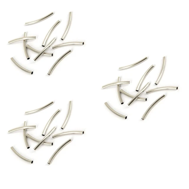 150 pezzi distanziatore tubo curva liscia rivestito argento perline 3x30 mm sciolto