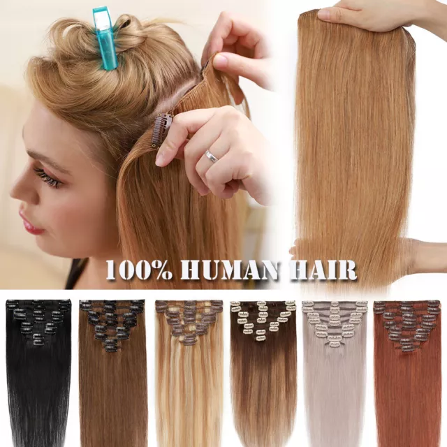 Dick 100% Echthaar Clip In Remy Hair Extensions Haarverlängerung 8 Tressen Blond