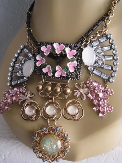 Betsey Johnson Vintage Boho/Hippie Buckle Flower/Crystal Statement Necklace~Nwt