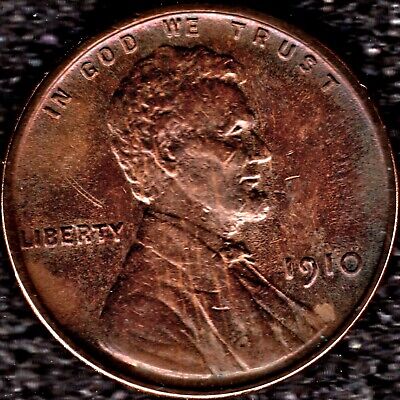 1910 (P) Lincoln Wheat Cent - AU/Unc RB Red/Brown