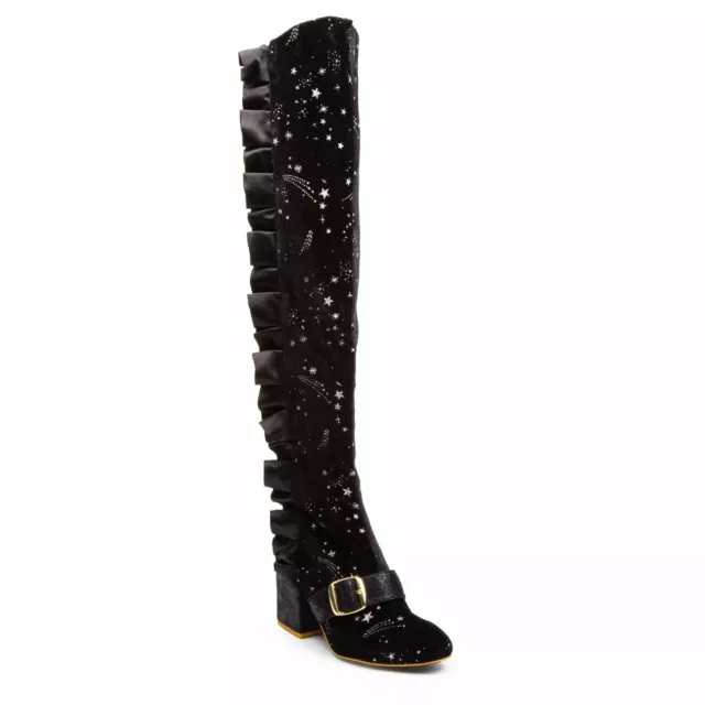 Engarde Black Irregular Choice Thigh High Boots Velvet Stars Black