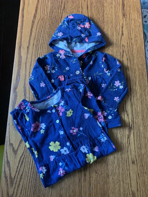 Carters Baby Girl Floral Jumpsuit And Hoodie Jacket Size  9 months Navy Blue