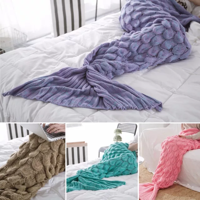New Knitted Mermaid Tail Blanket Home Decor Acrylic Throw Rug 195cmx90cm 2